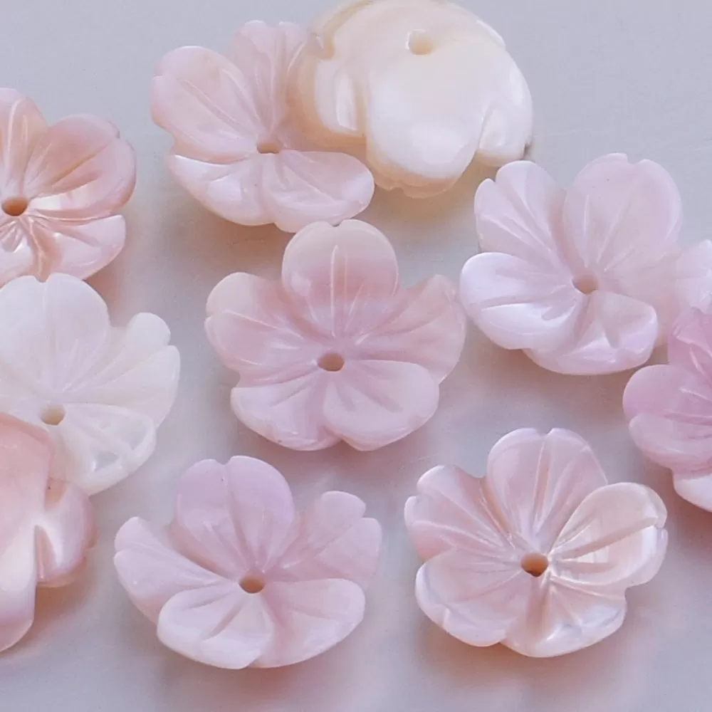 10mm Pink Mother of Pearl Flower Carved Shell Natural shell diy jewelry accessories Natural shell charm central hole 1mm 6pcs