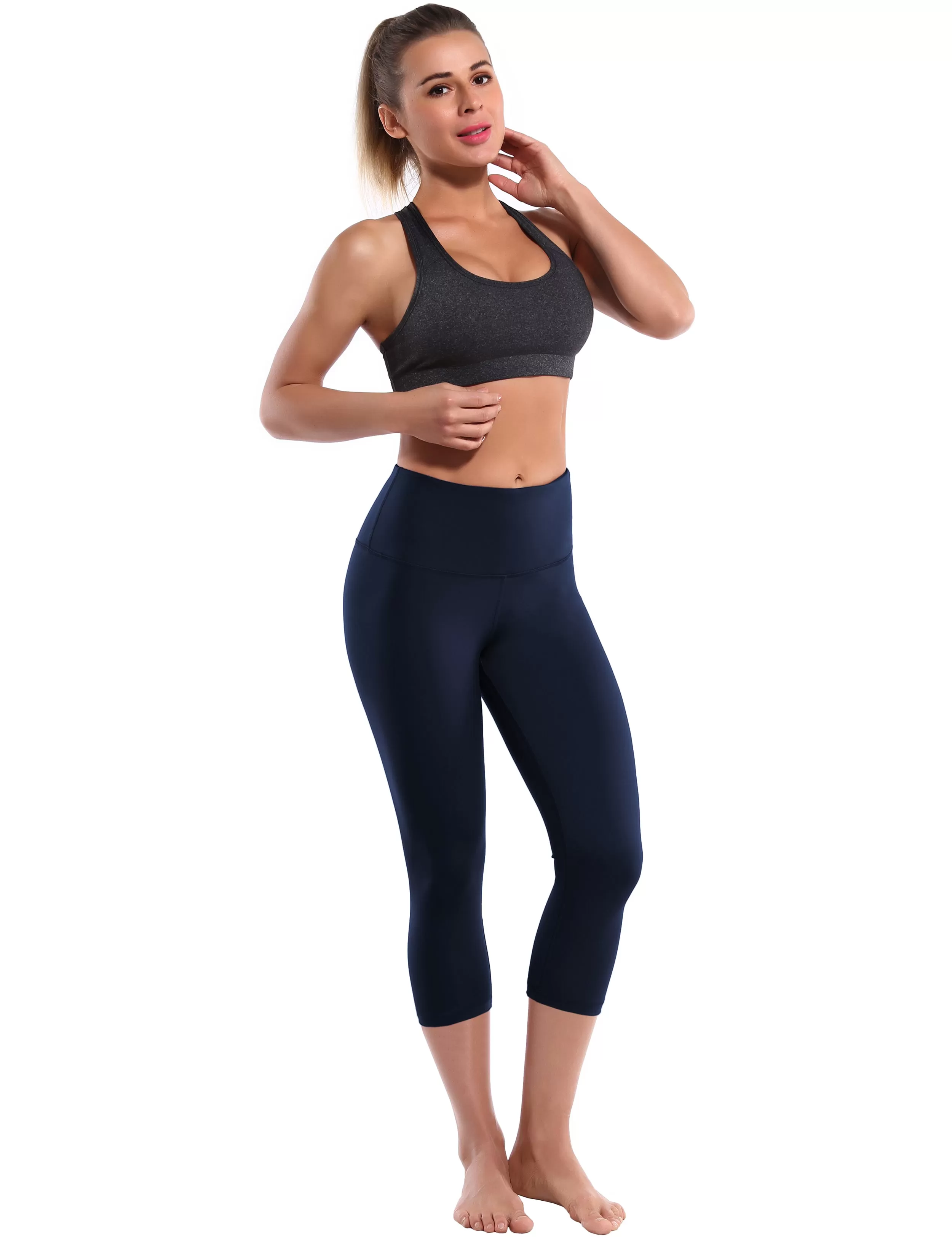 19" High Waist Crop Tight Capris darknavy