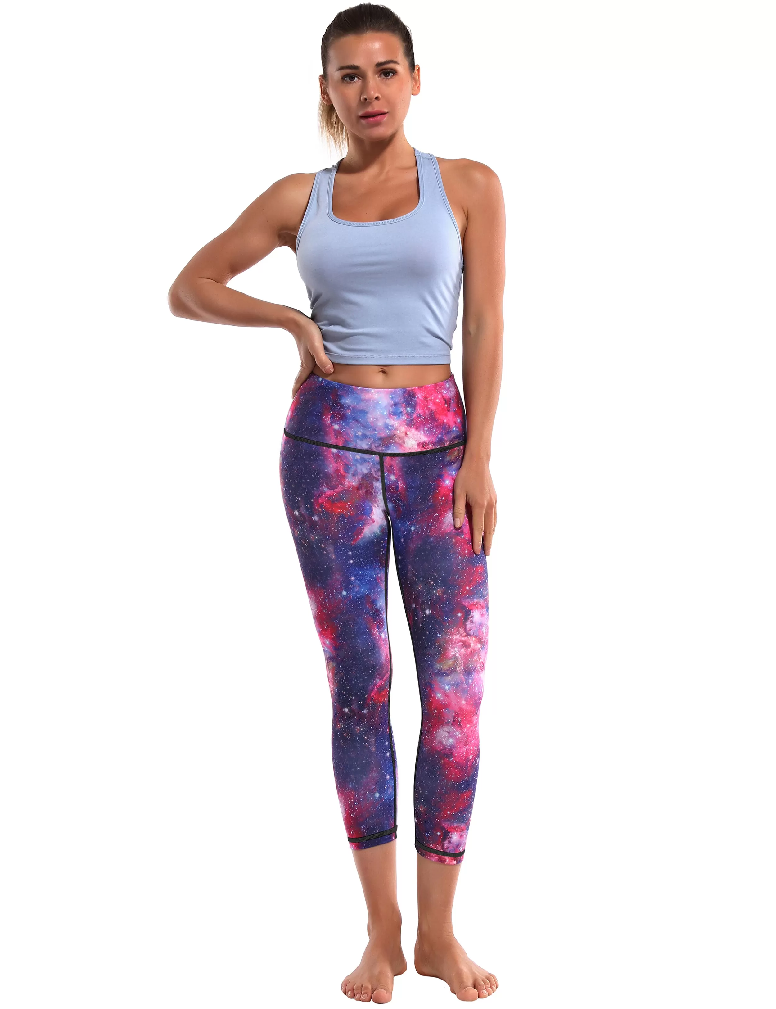 19" High Waist Printed  Crop Tight Capris galaxy