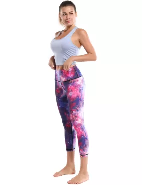 19" High Waist Printed  Crop Tight Capris galaxy