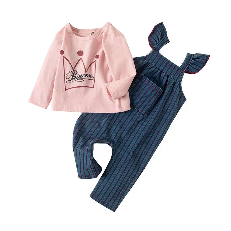 2 Pieces Set Baby Kid Unisex Letters Tops And Striped Jumpsuits