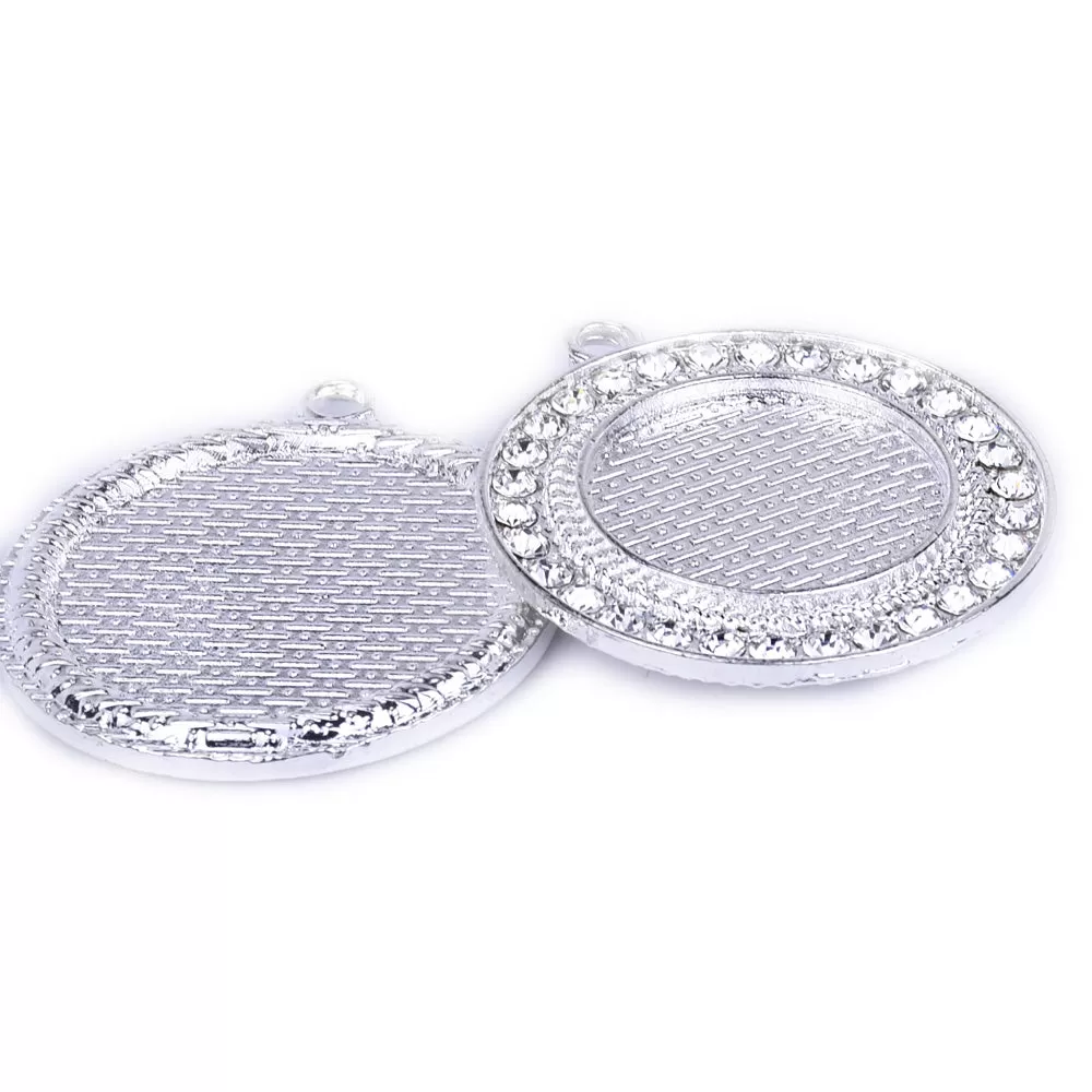 20mm Single Rhinestones Round Bezel Pendant Setting Cabochon Base Setting Wholesale Pendant Trays plated silver 10pcs