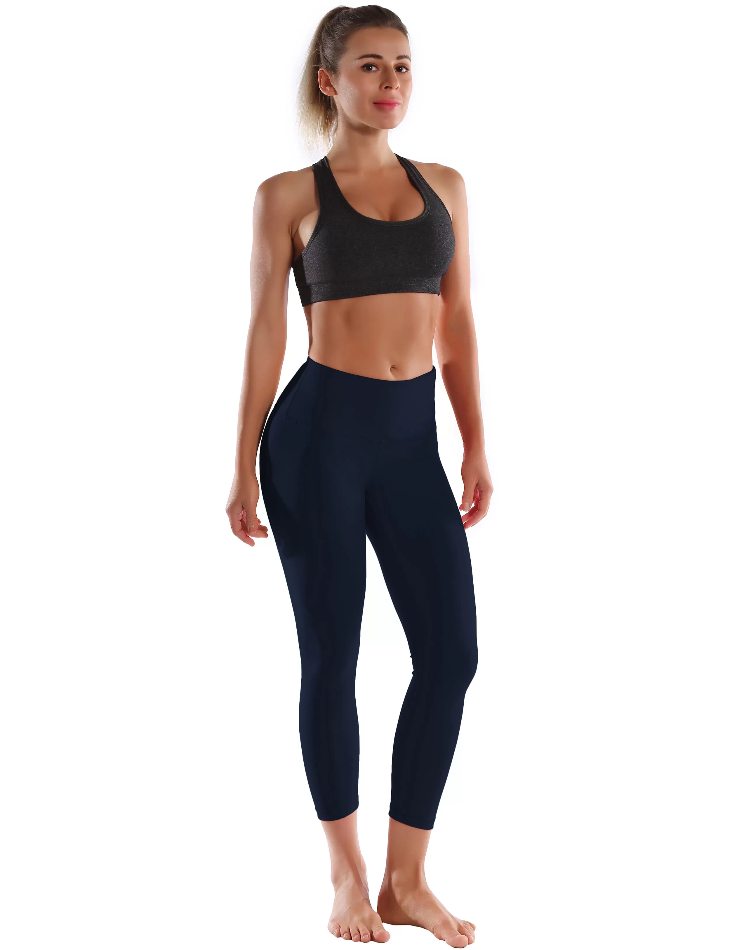 22" High Waist Crop Tight Capris darknavy