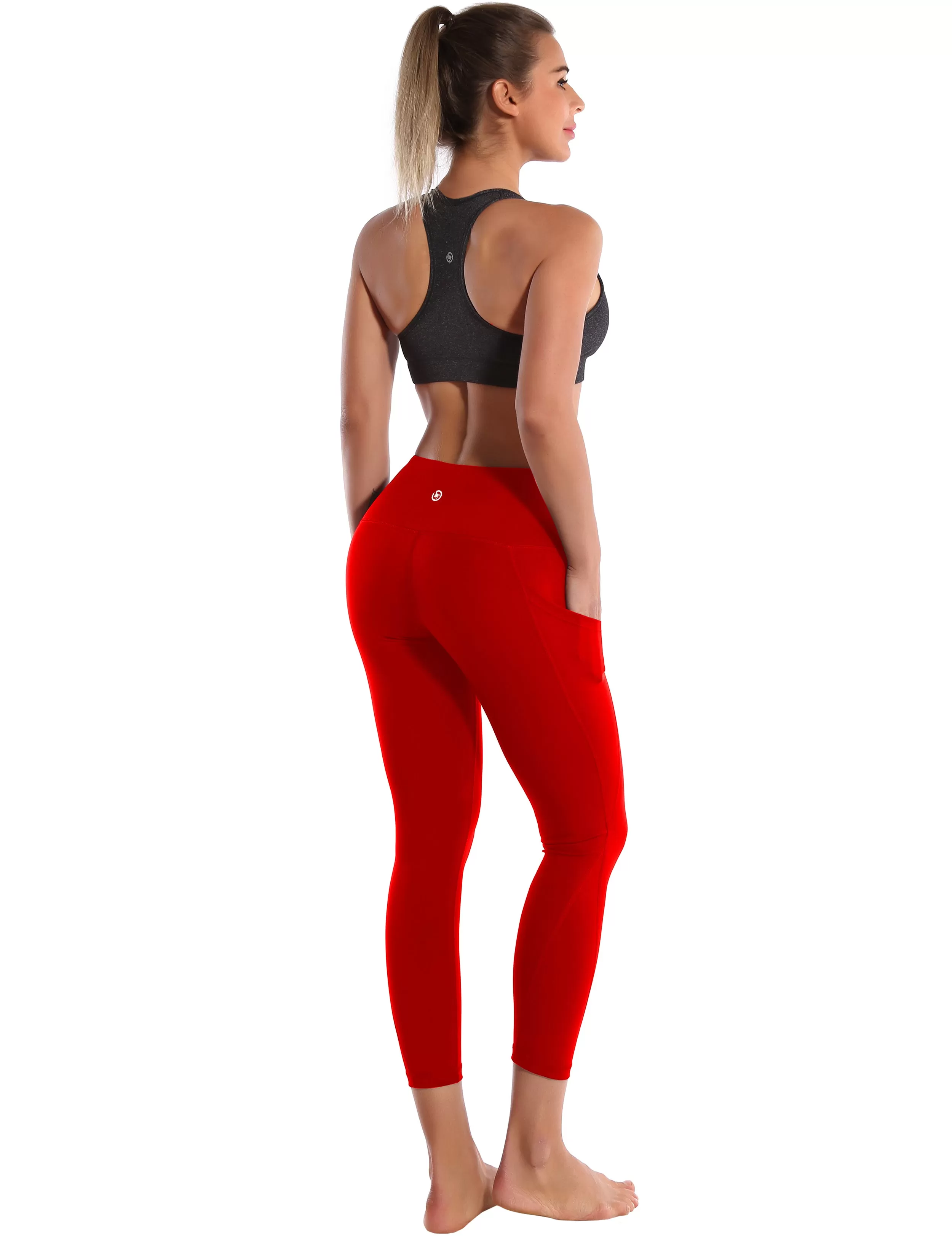 22" High Waist Side Pockets Capris scarlet