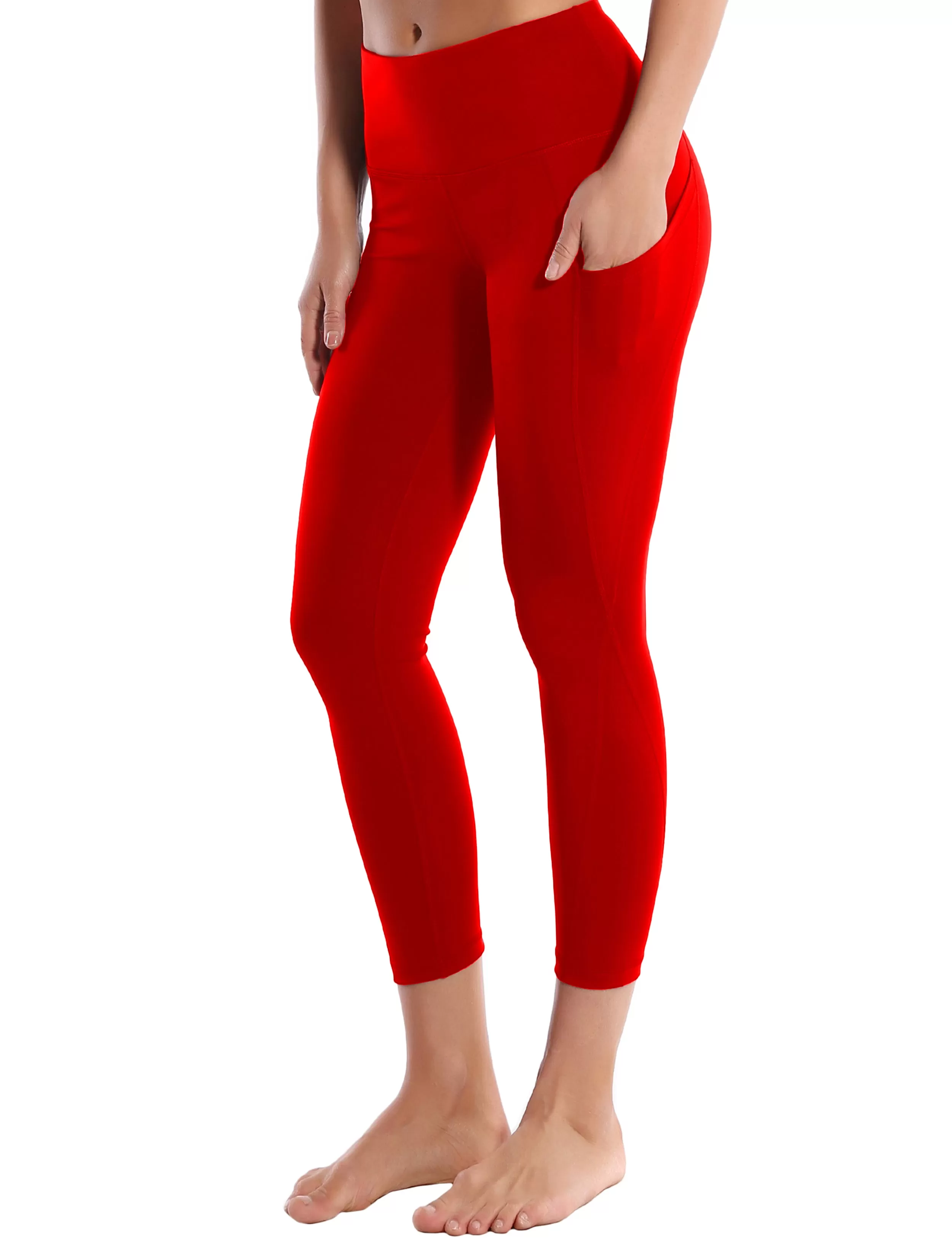 22" High Waist Side Pockets Capris scarlet