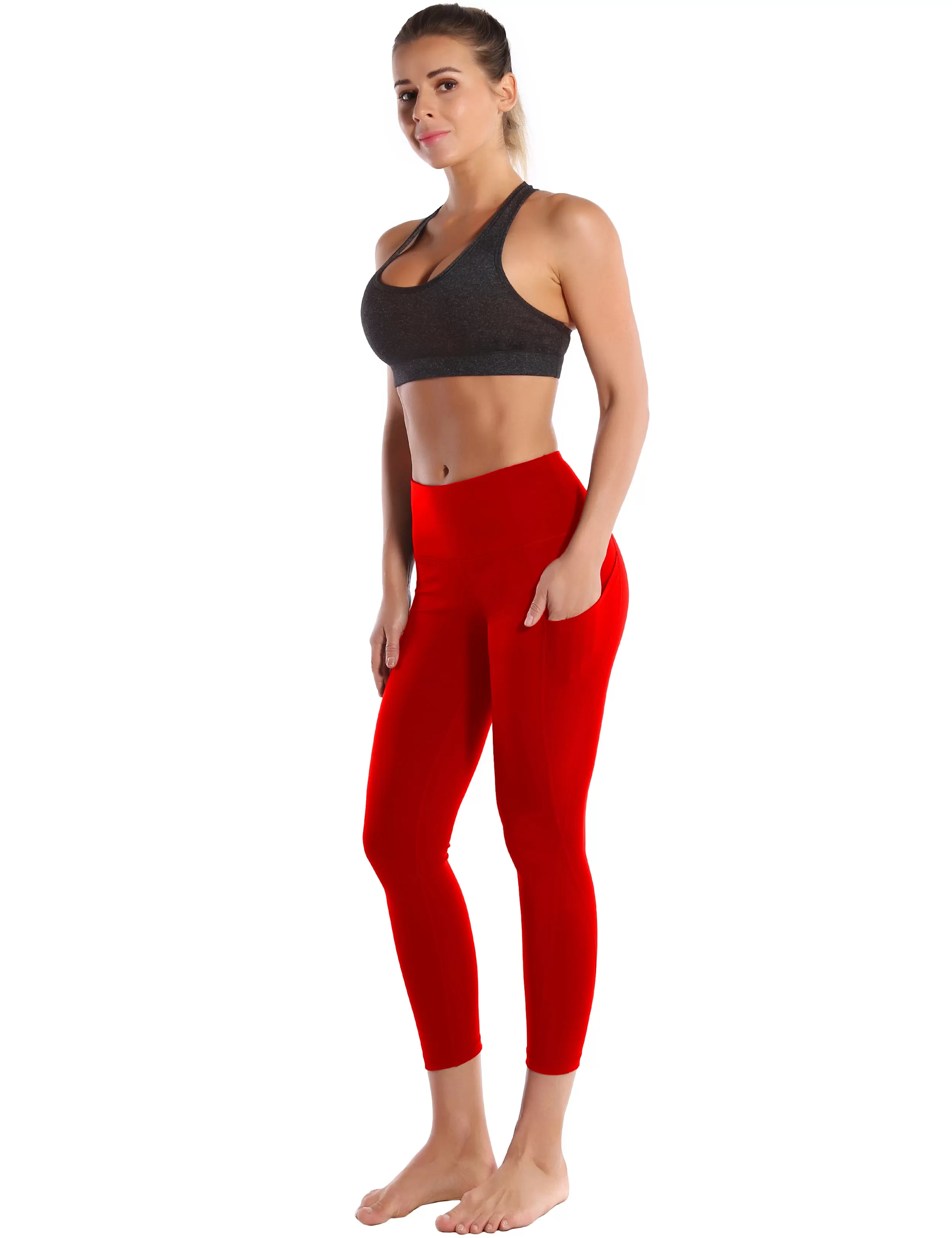 22" High Waist Side Pockets Capris scarlet