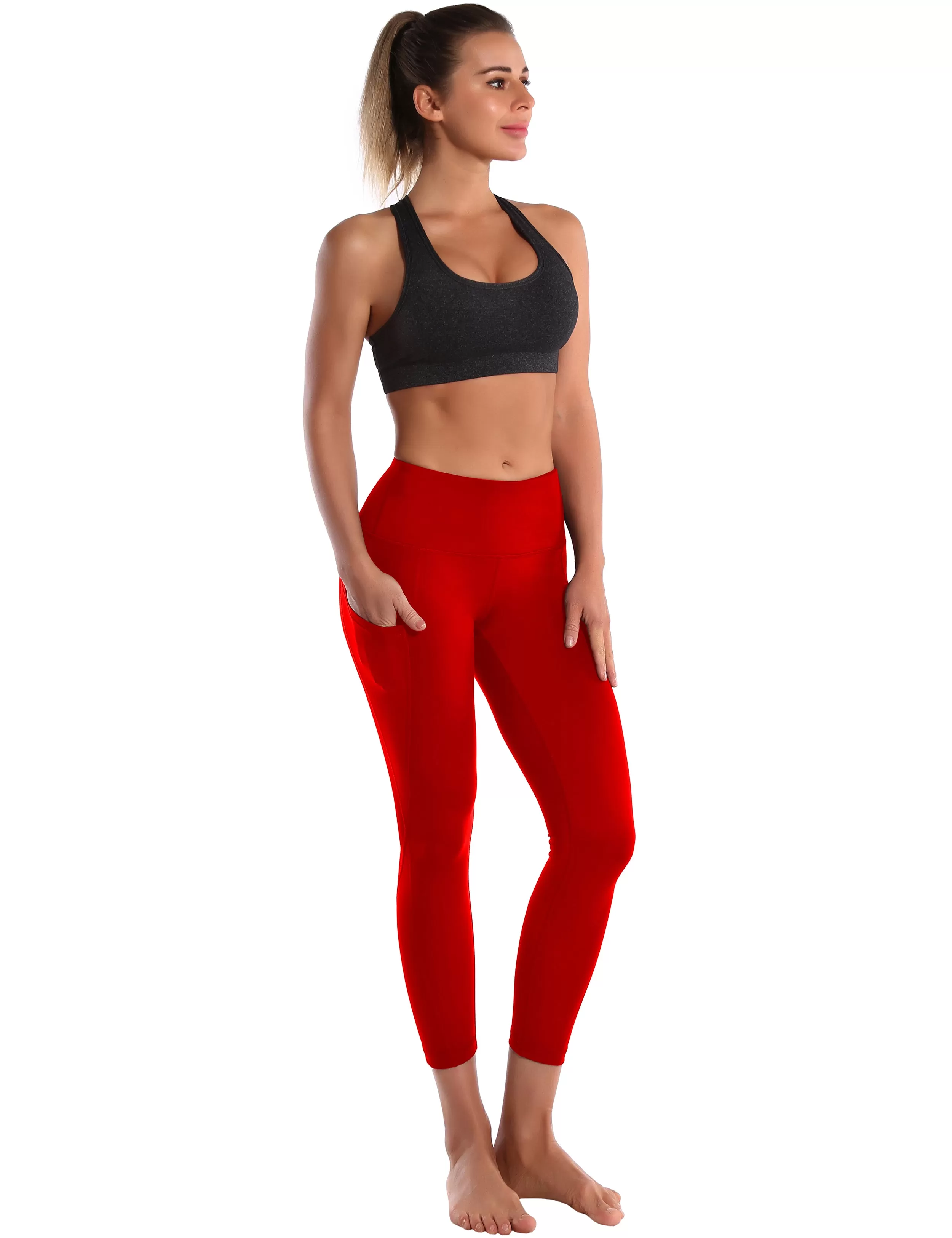 22" High Waist Side Pockets Capris scarlet