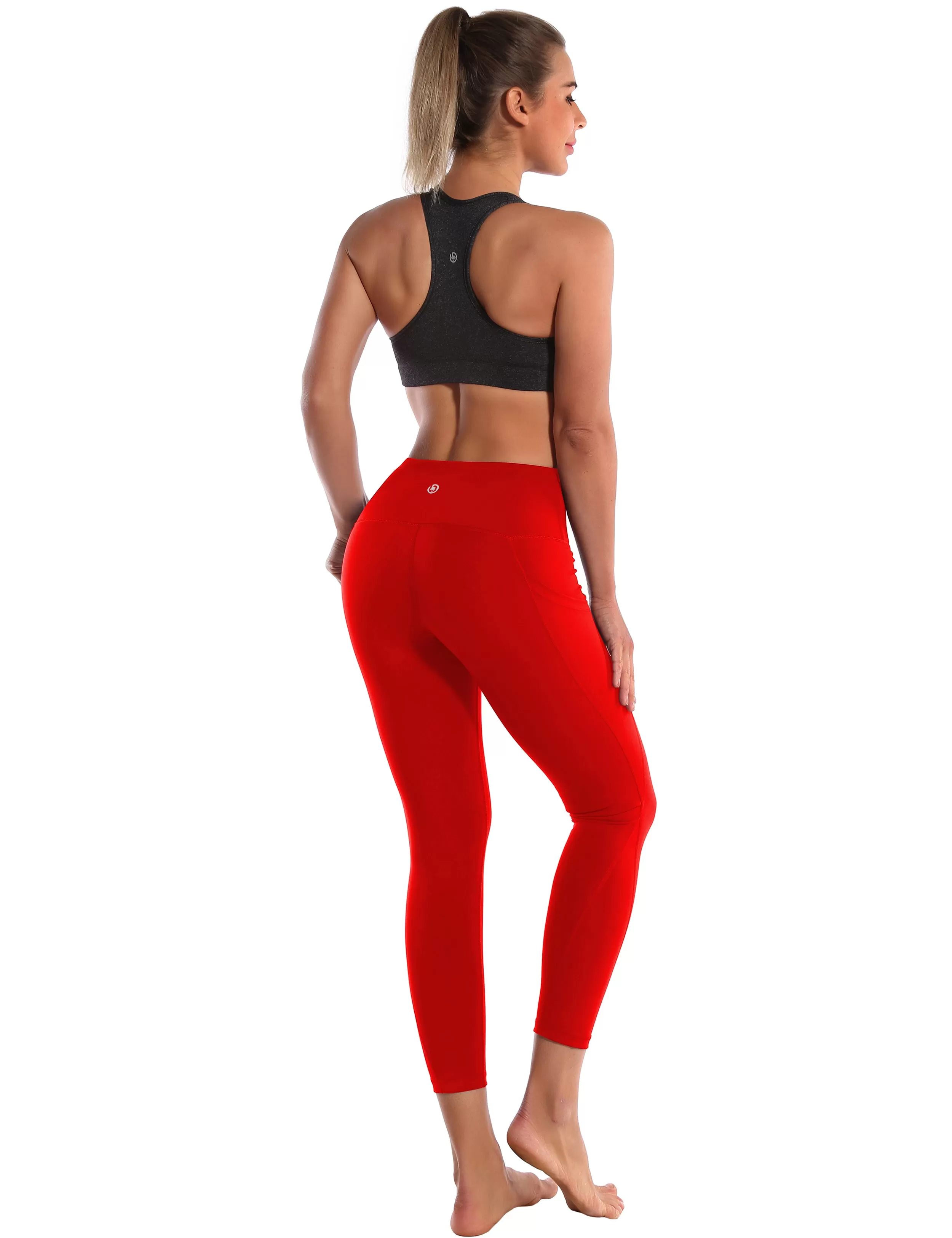 22" High Waist Side Pockets Capris scarlet