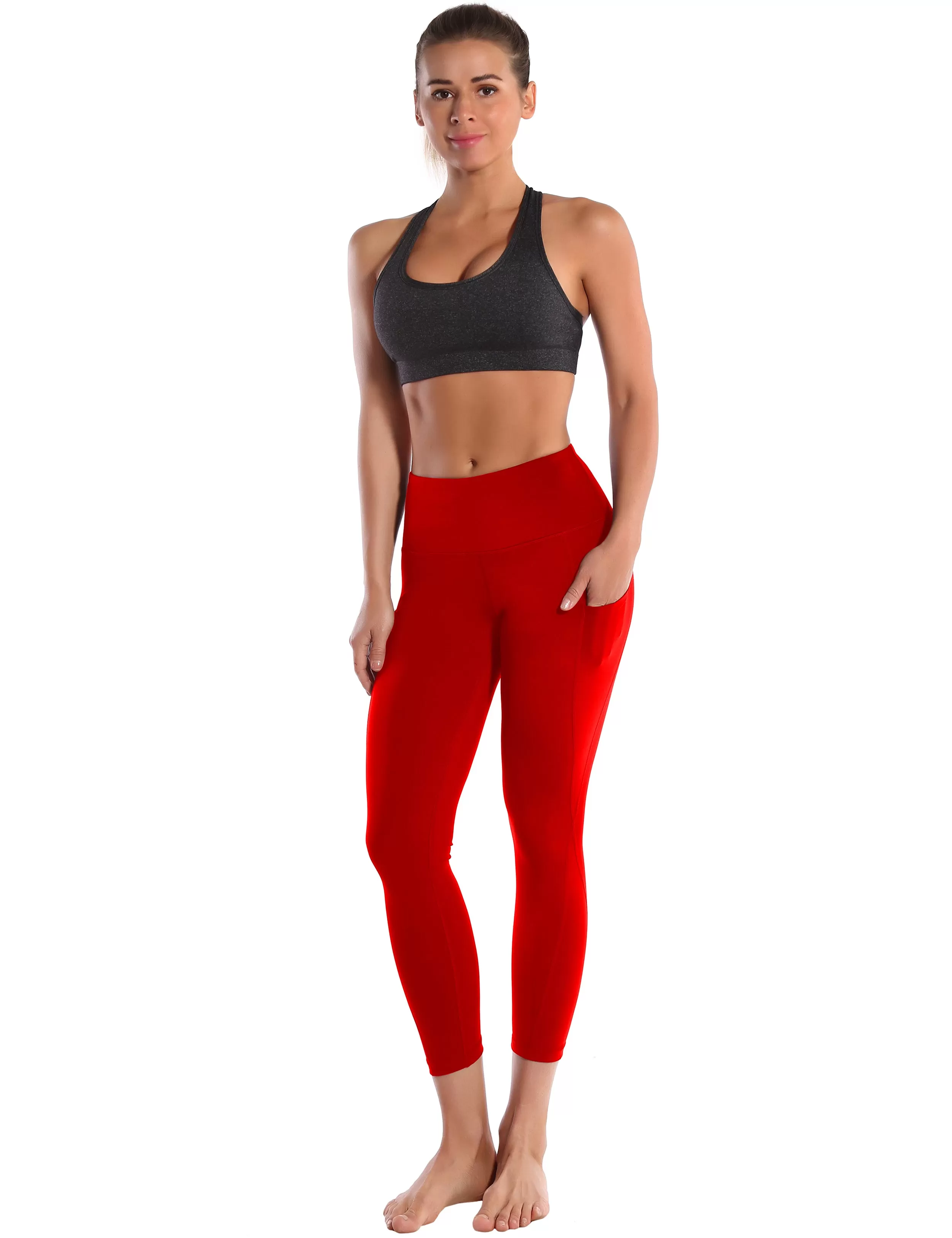 22" High Waist Side Pockets Capris scarlet