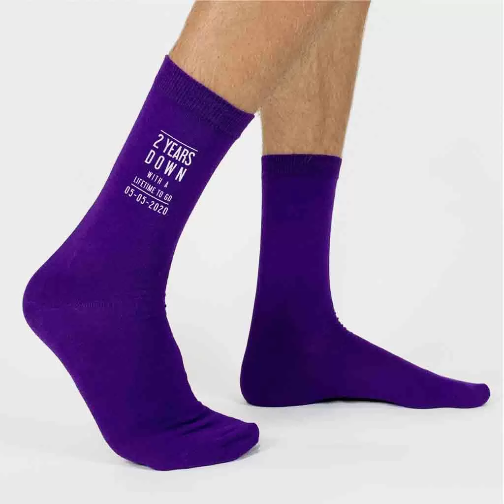 2nd Anniversary Mens Socks - 2 Years Down Personalized