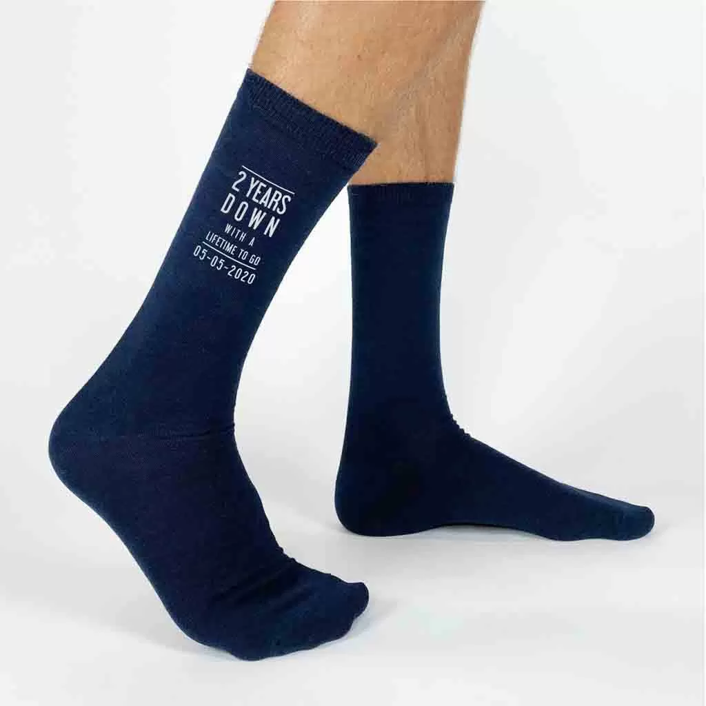 2nd Anniversary Mens Socks - 2 Years Down Personalized