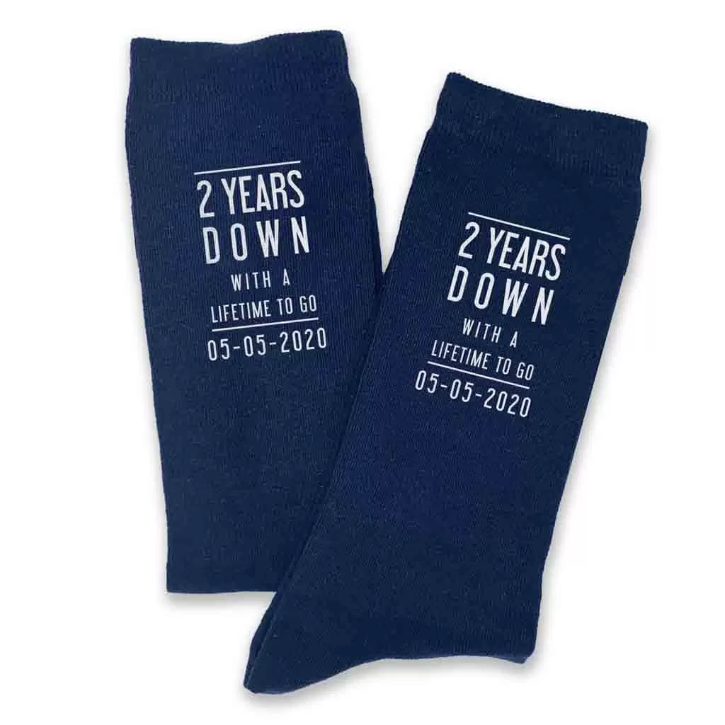 2nd Anniversary Mens Socks - 2 Years Down Personalized