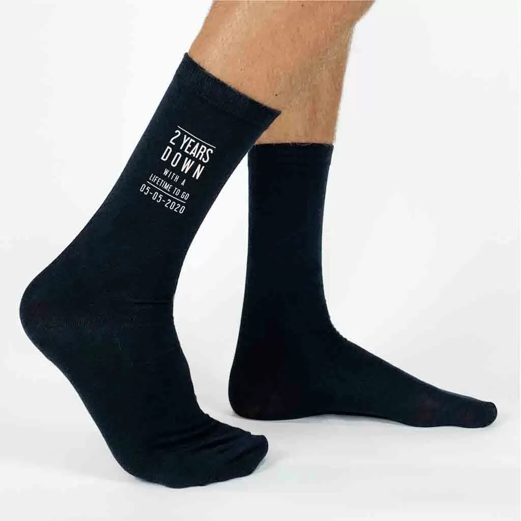 2nd Anniversary Mens Socks - 2 Years Down Personalized