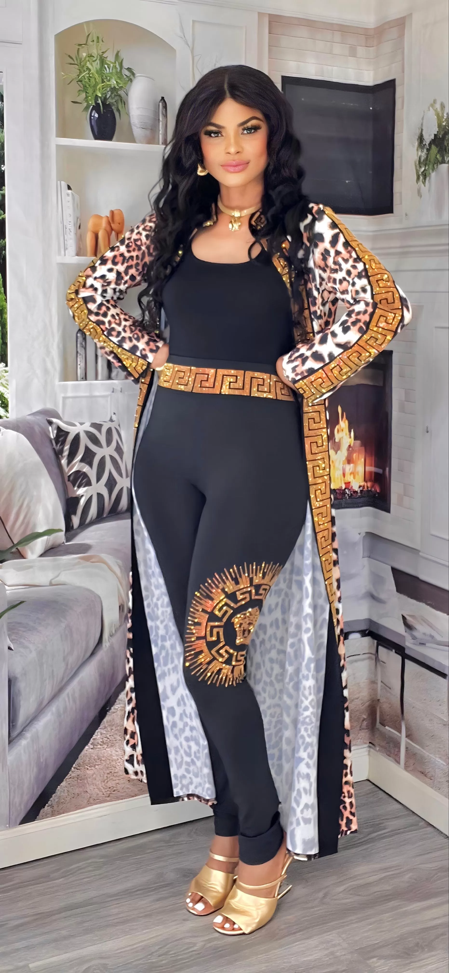 3 PIECE RHINESTONE DUSTER/LEGGINGS SET(PRINTS)