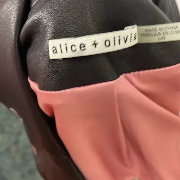 Alice   Olivia Pink/Black Leather Moto Jacket