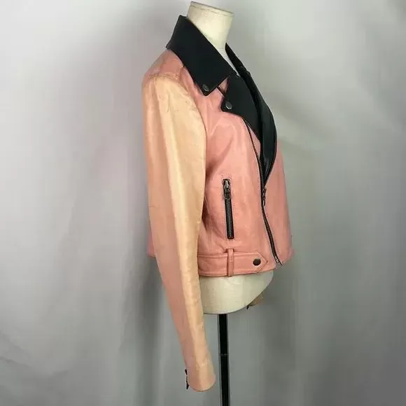 Alice   Olivia Pink/Black Leather Moto Jacket