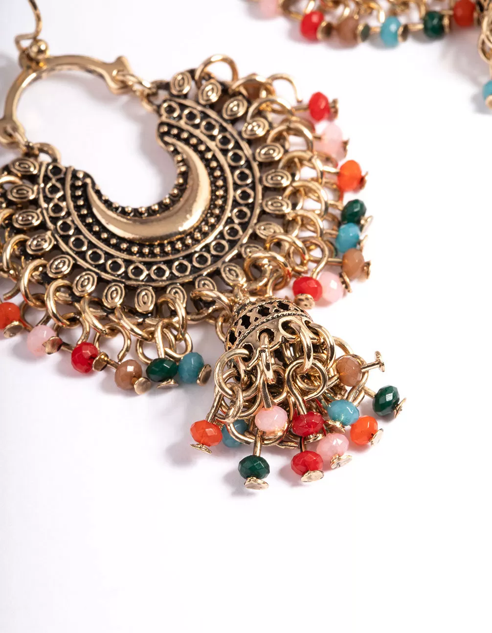 Antique Gold Multi Bead Drop Jhumka Earrings