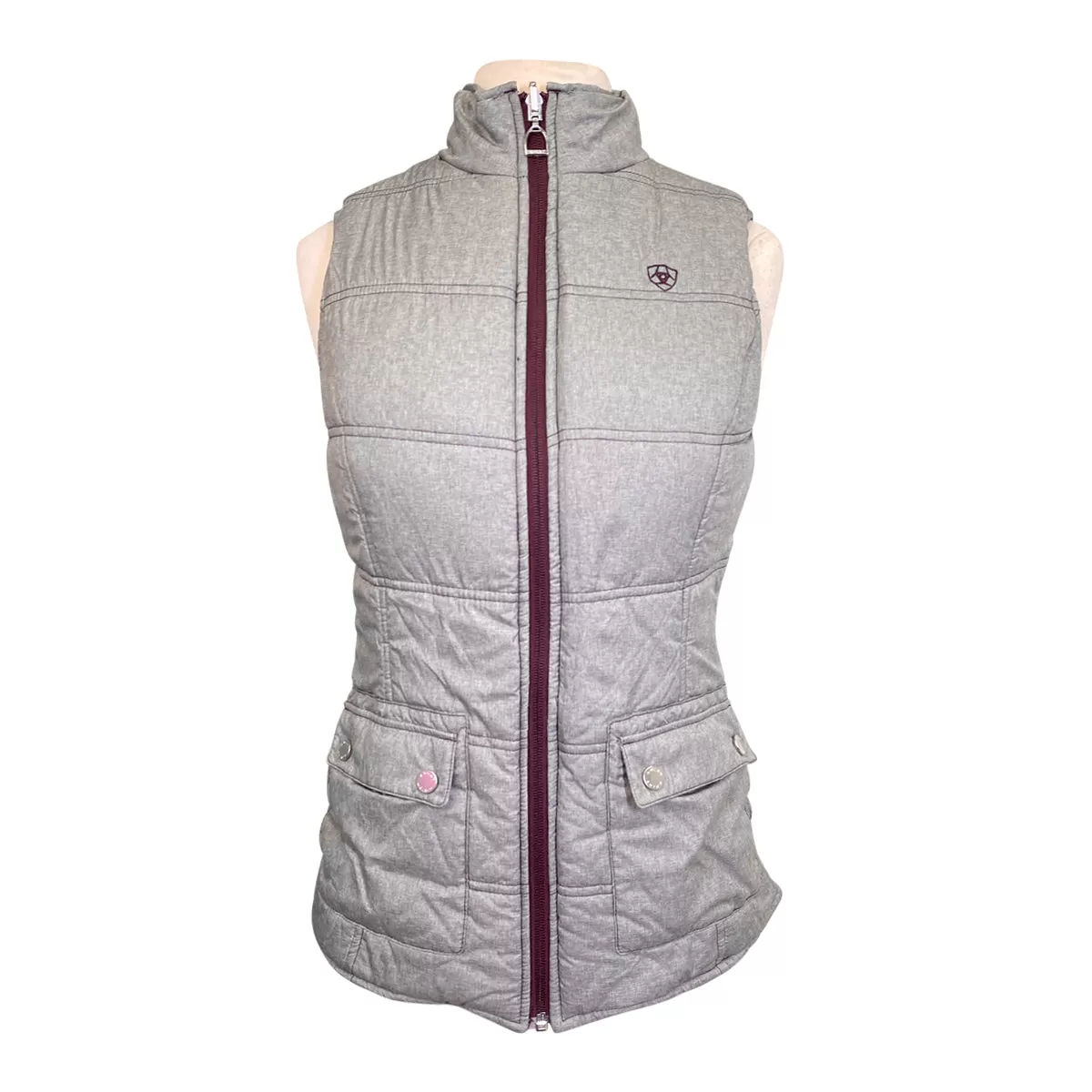 Ariat 'Galway' Reversible Vest in Grey/Burgundy Plaid - Women's XS