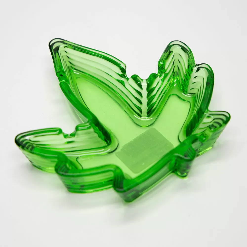 Ashtray - Glass Clear Green Leaf Shape