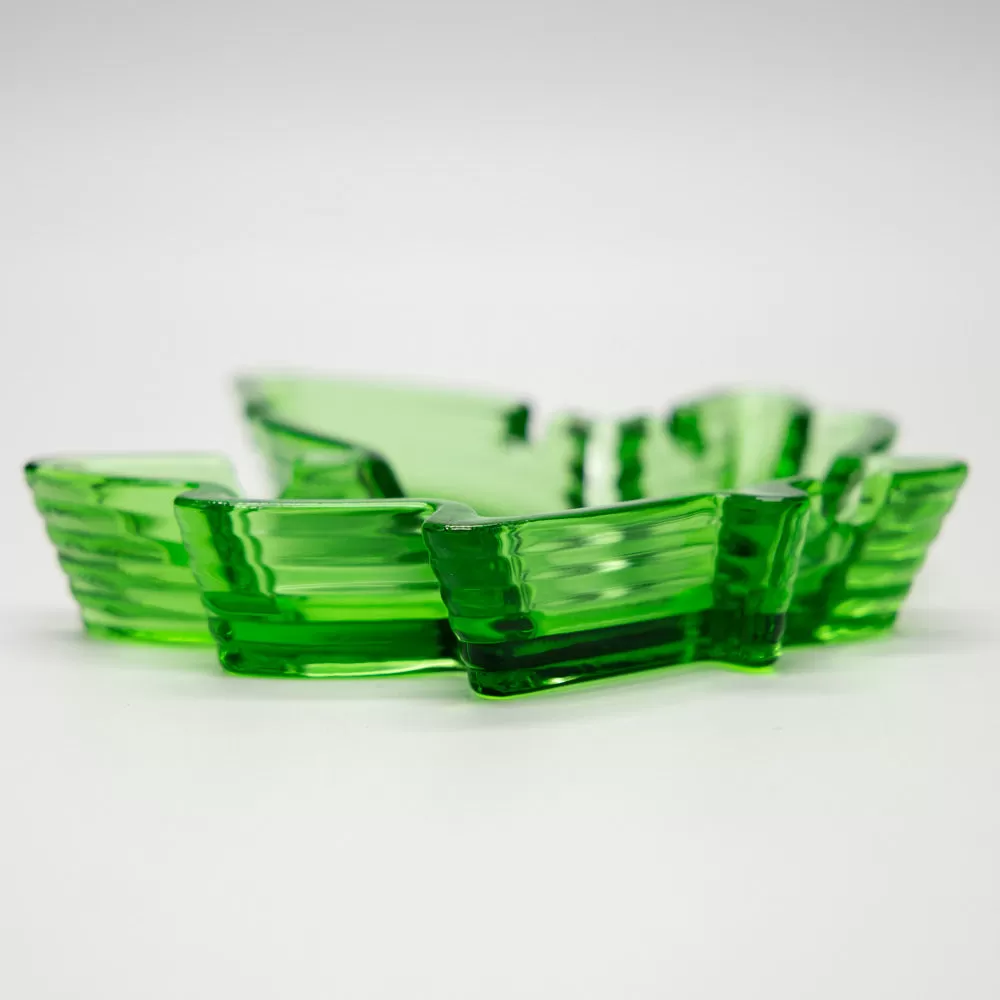 Ashtray - Glass Clear Green Leaf Shape