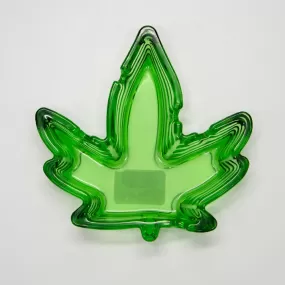 Ashtray - Glass Clear Green Leaf Shape