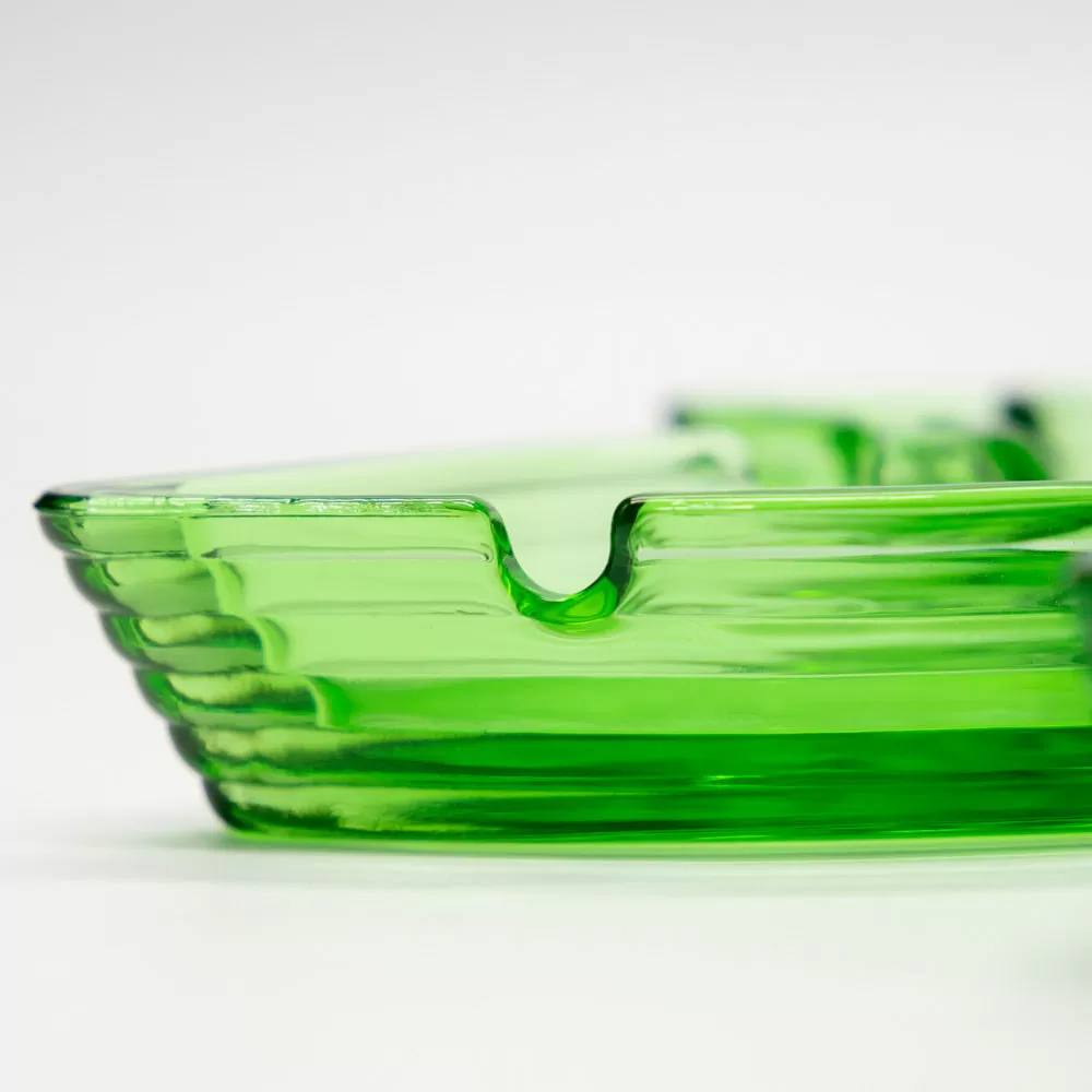 Ashtray - Glass Clear Green Leaf Shape