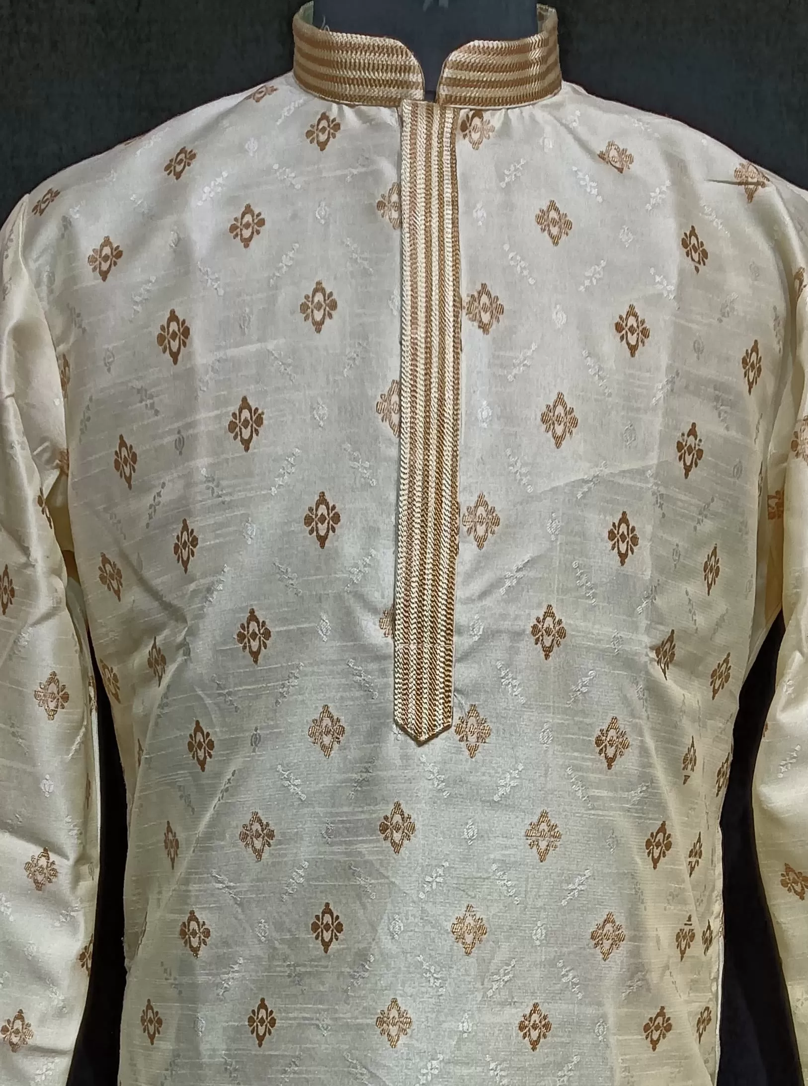 Attractive Cream Color Brocade With Linning Kurta Suits For Men