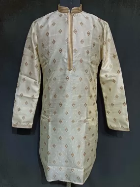 Attractive Cream Color Brocade With Linning Kurta Suits For Men