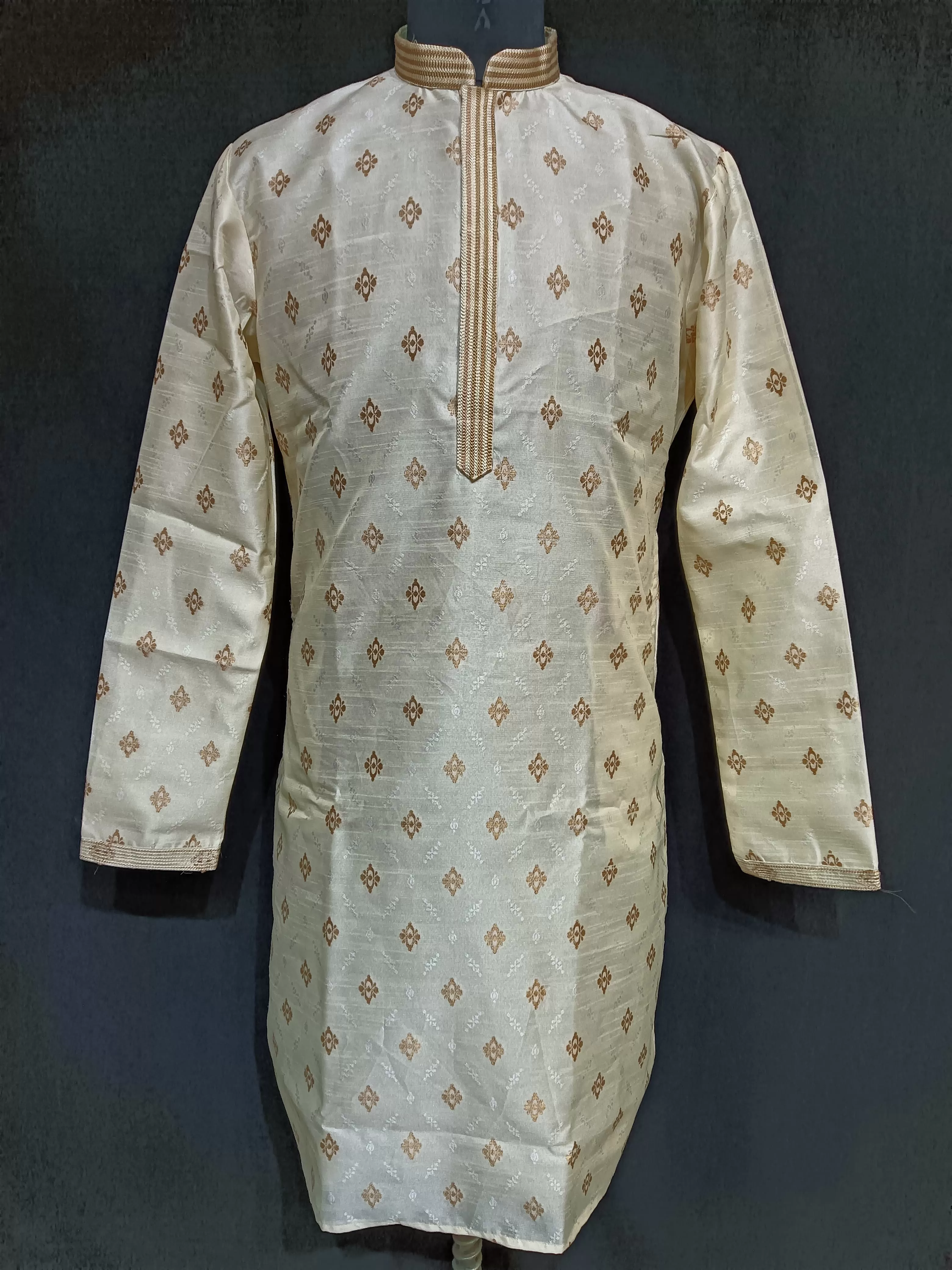 Attractive Cream Color Brocade With Linning Kurta Suits For Men