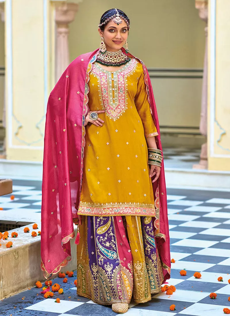 Attractive MultiColor Premium Silk Embroidery Kurtis With Dupatta For Women