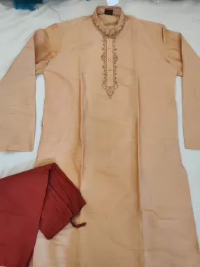 Attractive Peach Color Men's Kurta With Pajama Pant