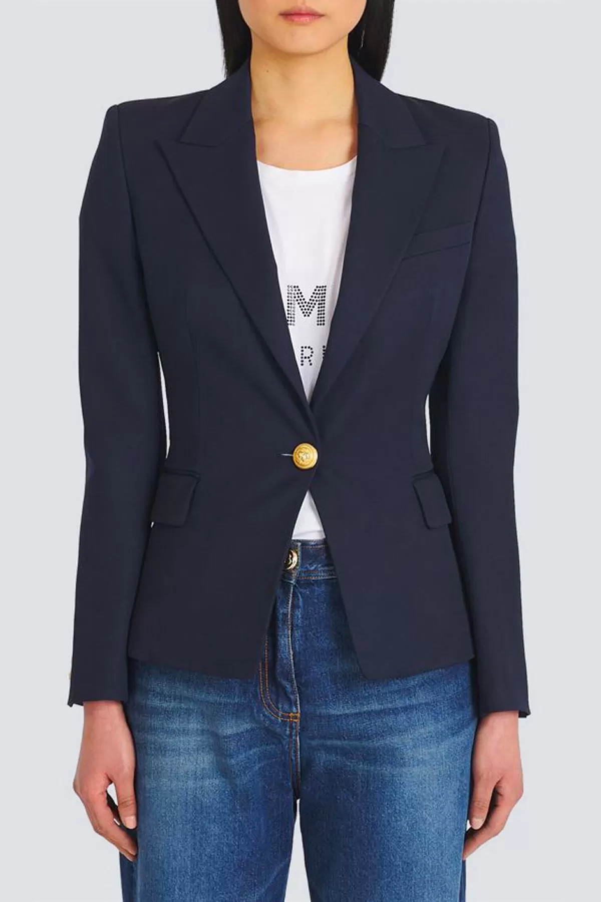 Balmain Single Button Wool Blazer - Navy