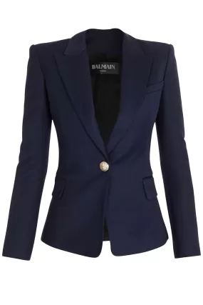 Balmain Single Button Wool Blazer - Navy