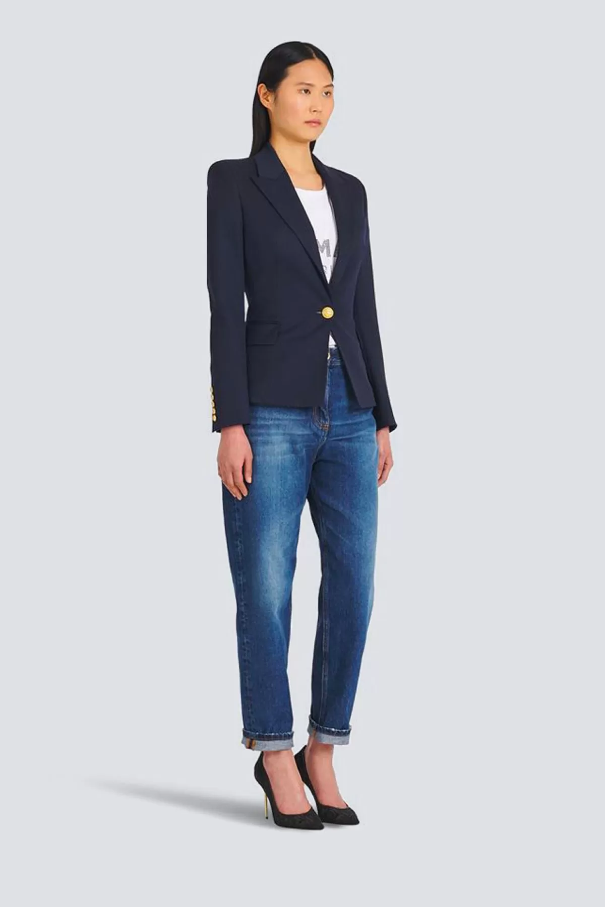 Balmain Single Button Wool Blazer - Navy