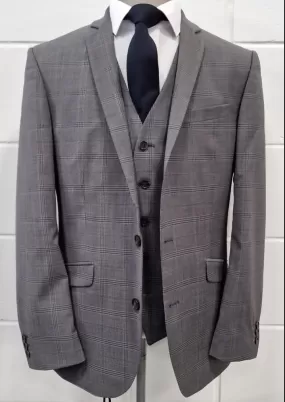 Barucci Howard Men's Grey Prince of Wales Check 3-Piece Suit Size 38R with 32R Trousers