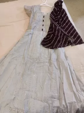 Beautiful Grey and dark brown colored combo long dress With Dupatta For Women