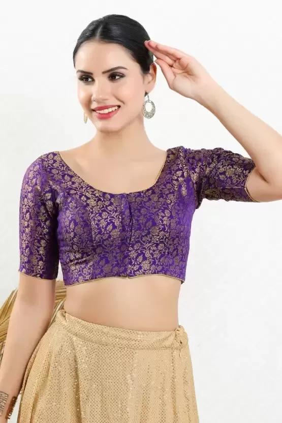 Beautiful Violet Colored Jacquard Printed Blouse For Women