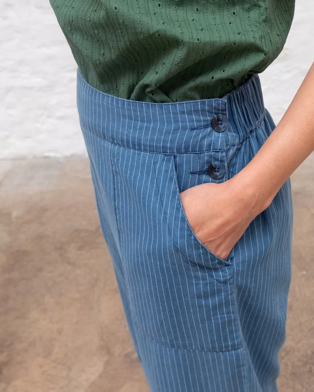 Bibico Anna pants, striped denim culottes