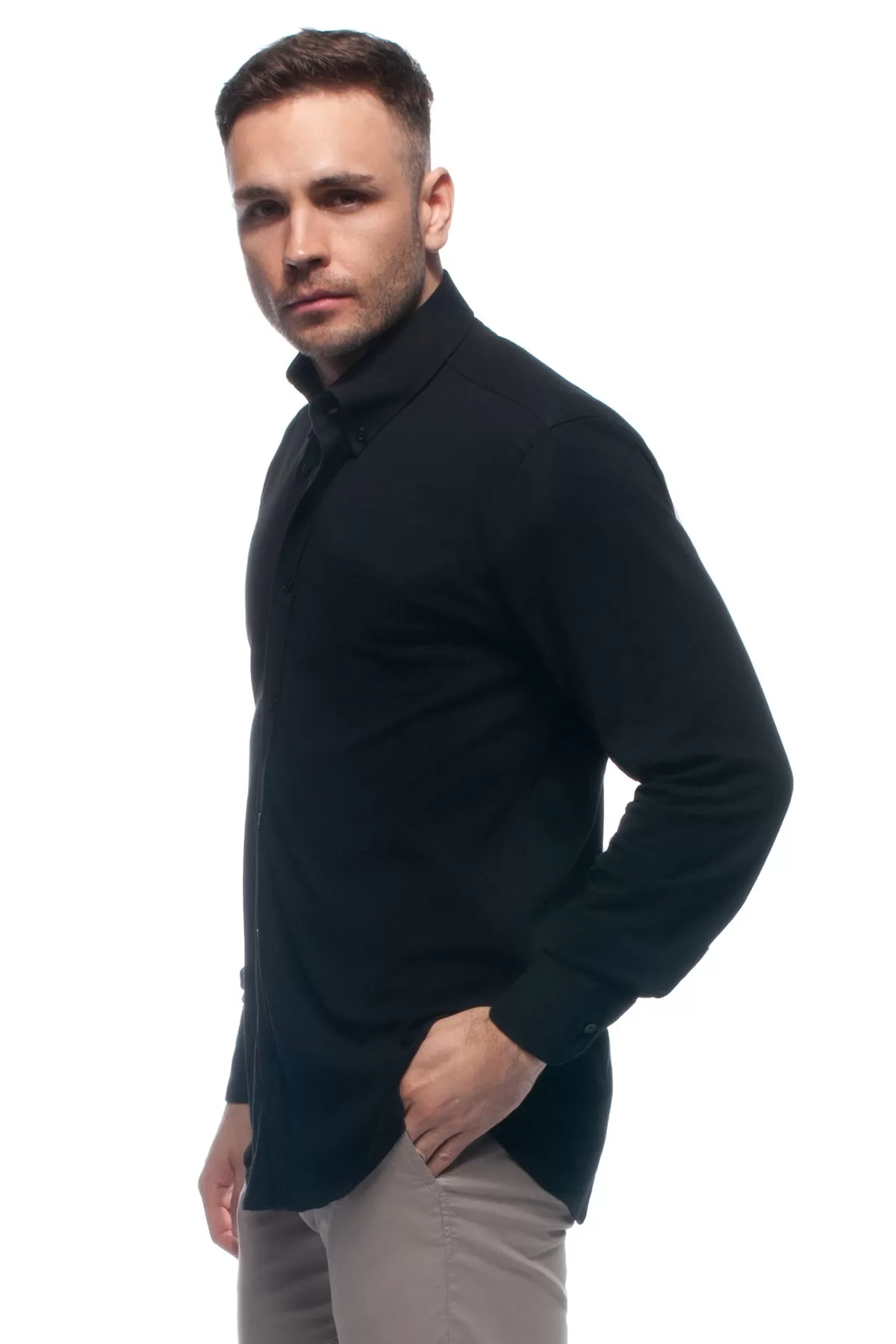 Black Lightweight Cotton Piqué Shirt