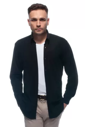 Black Lightweight Cotton Piqué Shirt