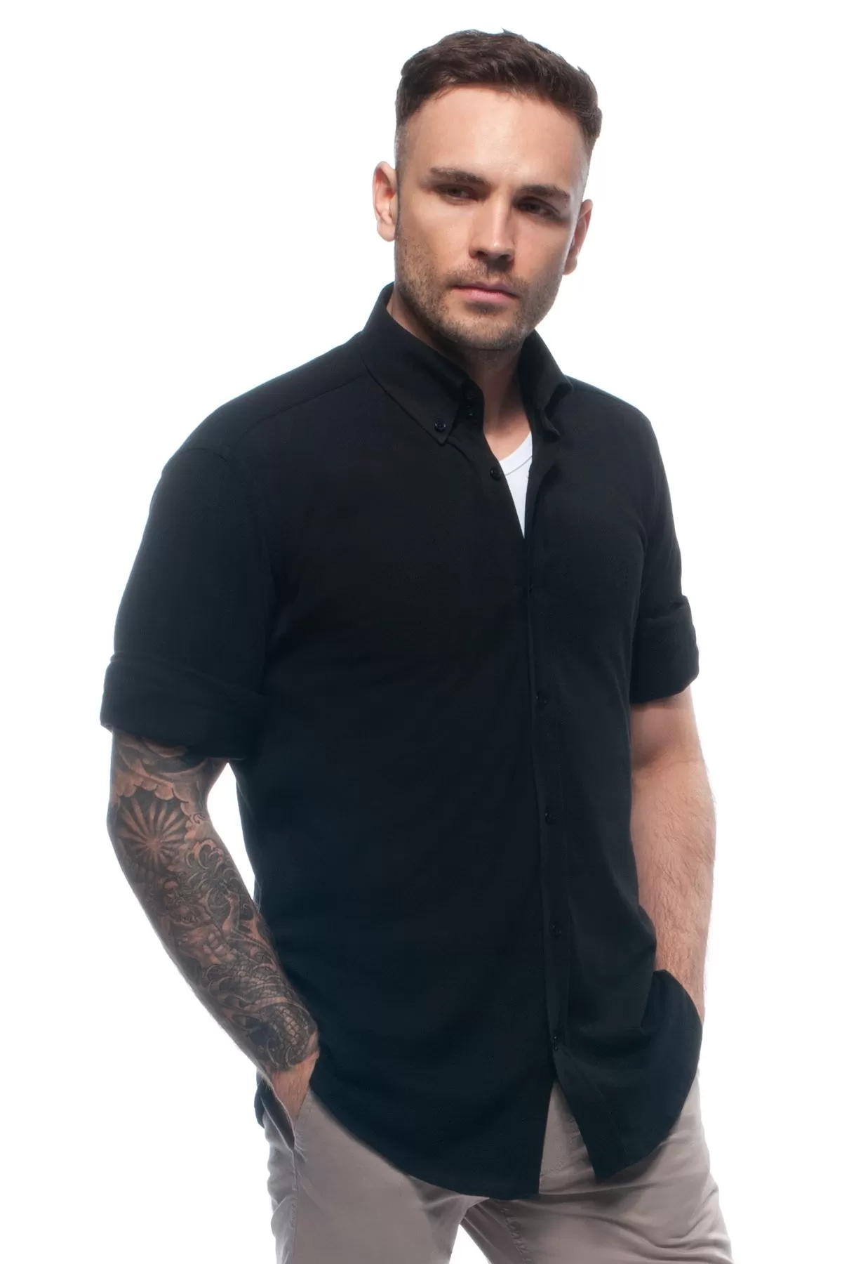 Black Lightweight Cotton Piqué Shirt