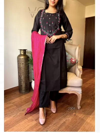 Black Pink Embroidery Straight Salwar Suit