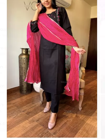 Black Pink Embroidery Straight Salwar Suit