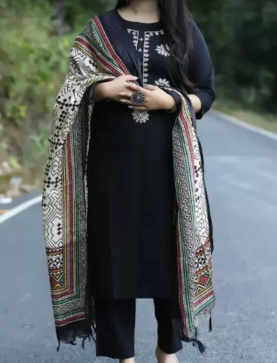 Black Salwar Suit Printed Dupatta