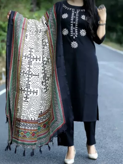 Black Salwar Suit Printed Dupatta