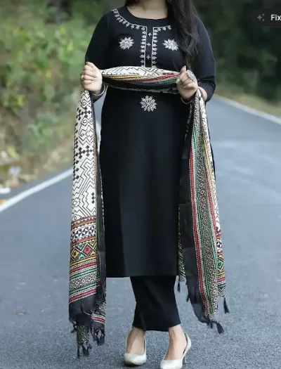 Black Salwar Suit Printed Dupatta