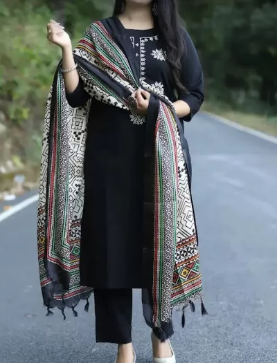 Black Salwar Suit Printed Dupatta