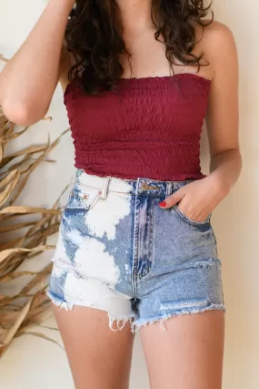 bleach dye denim shorts