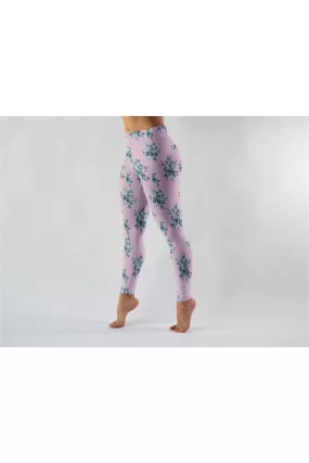 Blue Floral On Pressed Rose Premium Leggings