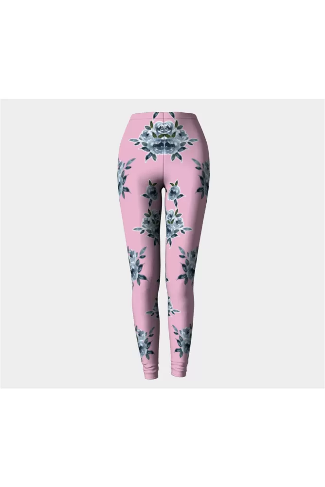 Blue Floral On Pressed Rose Premium Leggings